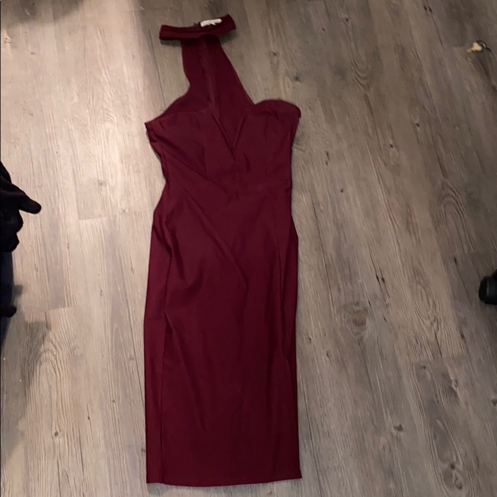 V plunge knee length choker dress
